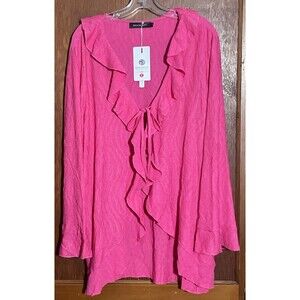 MEROKEETY Women's Swim Suit Cover Ups Pink Tie Long Sleeve Beachwear L NWT
